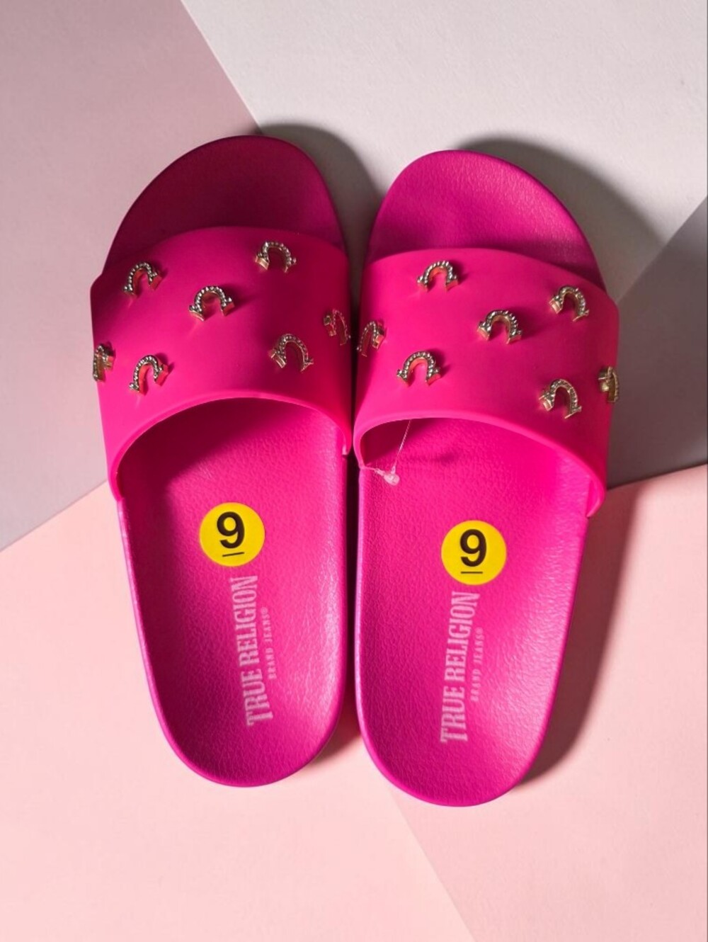 True Religion  Pink Stud Slide Sandals